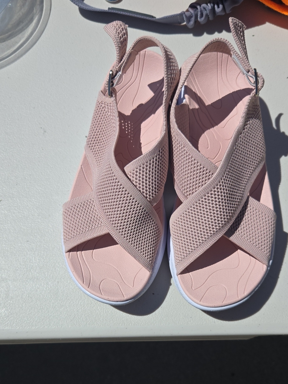 Light Pink Mesh Cross-Strap Slingback Sandals
